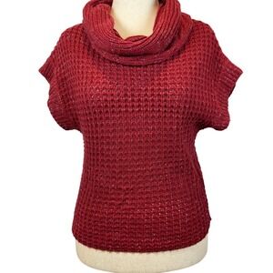 Vintage America Jeans Red Sparkle Knit Cowl Neck Short Sleeve Chunky Sweater PM